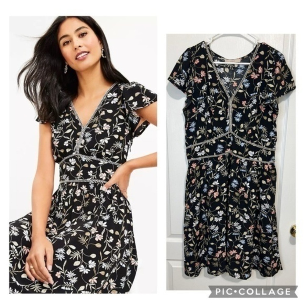 LOFT Black Floral Dress